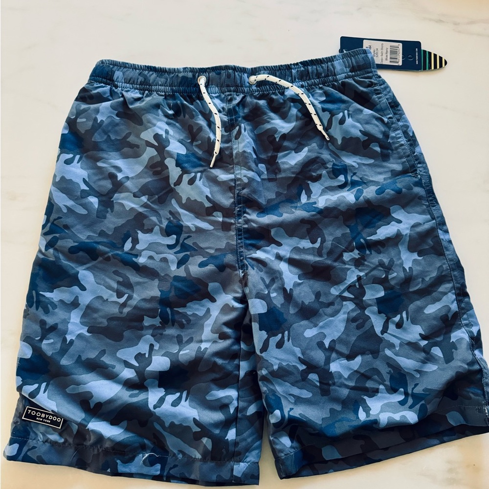 Toobydoo boys size 13/14 classic swim shorts - blue camo NWT